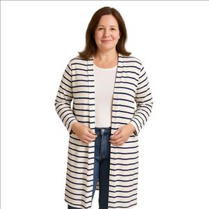 Monroe and Main Striped Cardigan Blue White Large